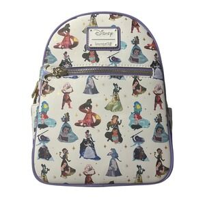 Disney Loungefly Princess Dress Mini Backpack White Purple AOP NWT